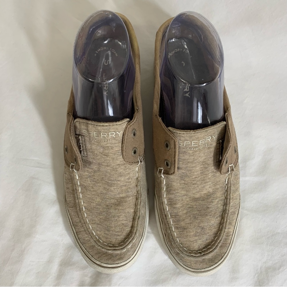 SPERRY TOPSIDERS taupe STS97573 flats Boat Shoes canvas and cotton Women’s 8.5 - Picture 3 of 16